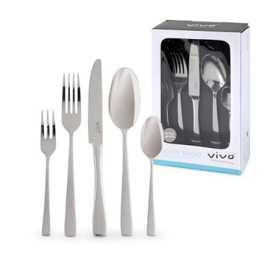 Abbildung von Villeroy &amp; Boch Vivo by Voice Basic Tafelbesteck 30 Teilig 6 Personen, Spülmaschinenfest, Rostfrei, Besteck Set, Essbesteck, Messer Gabel Löffel Cutlery Besteck, Besteckset Edelstahl