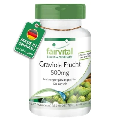 Abbildung von Fairvital Graviola Frucht Kapseln 500mg 120 HOCHDOSIERT VEGAN