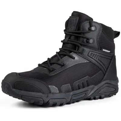 Abbildung von FREE SOLDIER Herren Mid High Schnürer Wasserdicht Boots Army Combat Schuhe, Wanderstiefel, atmungsaktiv, Taktische(Schwarz wasserdicht,42EU)