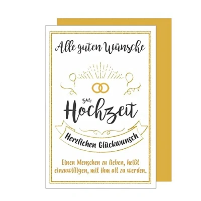 Abbildung von Edition Seidel Premium Glückwunschkarte zur Hochzeit mit Goldprägung und Umschlag. Karte Spruch Hochzeitskarte Grusskarte Glückwünsche goldene Ringe Ballons (H409 SW023)