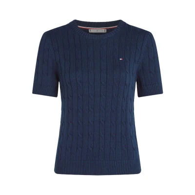 Abbildung von Tommy Hilfiger Damen Pullover Strickpullover, Blau (Dark Night Navy), L