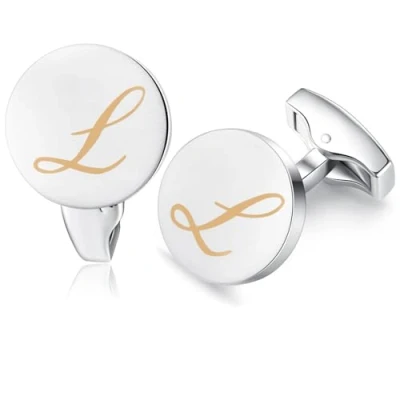 Abbildung von HONEY BEAR Briefe Initialen Buchstabe manschettenknöpfe Herren Edelstahl Hochzeit Cufflinks Manschettenknopf Gebürstetes Silber (L)