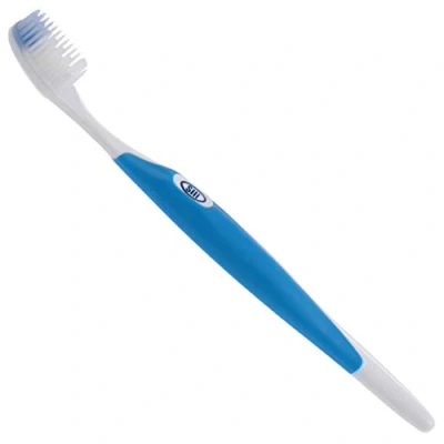 Abbildung von Silikon zahnbürste Valplast Waschmittel Bürste für Flexibel Zahnersatz, Super Sanft Sensitiv Borsten Blau
