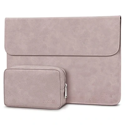 Abbildung von TECOOL 13,3 Zoll Laptophülle Leder Wasserdicht Tasche für 2012 2020 2022 MacBook Air/Pro 13 13.6 M2 M1,2021 2023 Pro 14 M3 M1(A2918/A2992/A2442/A2779),Surface Laptop 5 1,Rosa