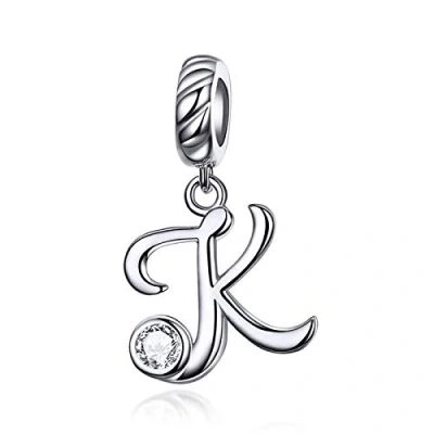 Abbildung von LaMenars Damen Charm Anhänger Alphabet Buchstabe 925 Sterling Silber passend für, Chamilia und europäische Armbänder &amp; Halsketten (Buchstabe K)
