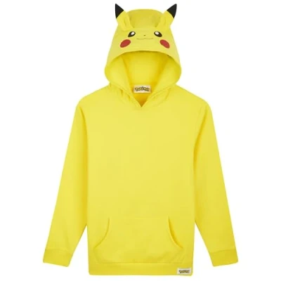 Abbildung von Pokemon Kapuzenpullover für Jungen und Teenager, Hoodie mit 3D Pikachu Ohren &amp; Fronttasche Anime Geschenke Kinder (11 12 Jahre, Gelb)