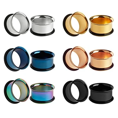 Abbildung von KUBOOZ 12pcs Set Bunte Edelstahl O Ring Ohrstöpsel Tunnel Messgeräte Keilrahmen Piercings00g