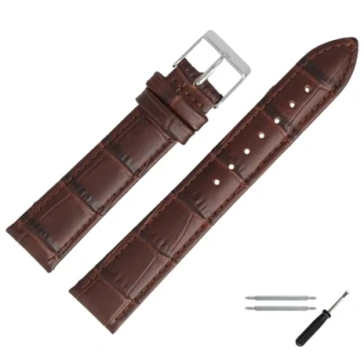 Abbildung von MARBURGER Uhrenarmband 20mm Leder Braun Silber Alligator Prägung Mit Naht Montage Set 2772032000120