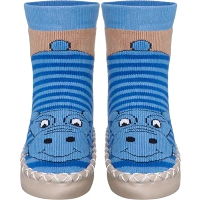 Abbildung von Playshoes Jungen Unisex Kinder Hüttenschuh Socken, rot Nilpferd, 17/18 EU