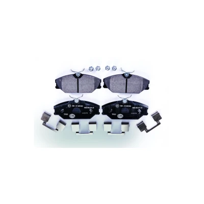 Abbildung von HELLA 8DB 355 019 391 Bremsbelagsatz nicht für Verschleißwarnanzeiger vorbereitet mit Bremssattelschrauben Zubehör RENAULT: SCENIC 2, Scénic 1