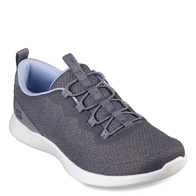 Abbildung von Skechers Damen Vapor Foam Lite, Anthrazitfarbenes Netzgewebe, hellblauer Rand, 35 EU