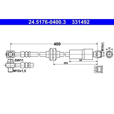 Abbildung von ATE 24.5176 0400.3 Bremsschläuche 400 M10x1 CHEVROLET: Orlando, Cruze Hatchback, OPEL: Astra J Hatchback