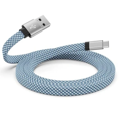 Abbildung von Magtame USB C Kabel, 1.5M Magnetic A zu Coiled Ladekabel, Flache Typ schnelles Ladekabel kompatibel mit Samsung für Gerät Pad, Blau