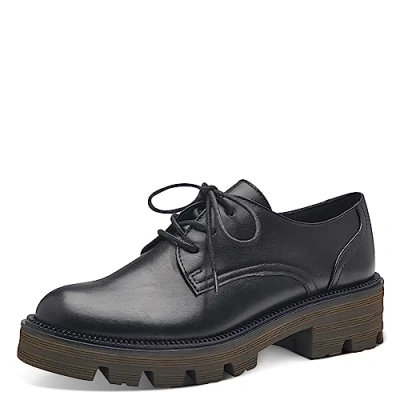 Abbildung von MARCO TOZZI Damen Schnürschuhe aus Kunstleder Plateau, Schwarz (Black/Khaki), 37