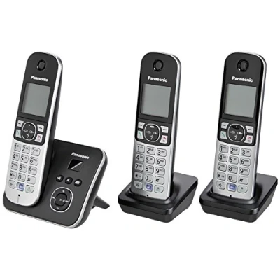 Abbildung von Panasonic KX TG6823GB DECT Schnurlostelefon mit Anrufbeantworter (3 Mobilteile, strahlungsarm, Eco Modus, GAP Telefon, Festnetz) schwarz