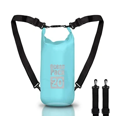 Abbildung von Dry Bag wasserdichte Tasche Meer 5L 10L 20l mit verstellbarem Schultergurt, Waterproof trockener Beutel/Sack, Kayaking Boots Ausflug Kanu/Fischen/Rafting/Snowboarding Blau,