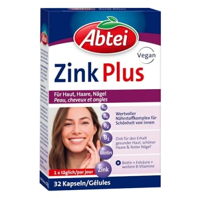 Abbildung von Abtei Zink Plus spezielle Nährstoffkombination für gesunde Haut, kräftiges Haar und feste Nägel mit Biotin Folsäure 1 x 32 Kapseln
