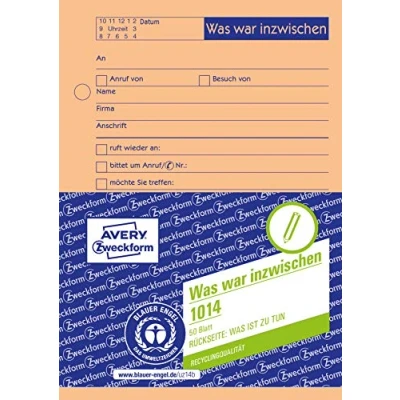 Abbildung von AVERY Zweckform 1014 Gesprächsnotiz (A6, Was war inzwischen/Was ist zu tun, 50 Blatt) orange