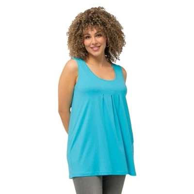 Abbildung von Ulla Popken Damen Top, Zierfalten, A Linie, Rundhals, ärmellos, Modal T Shirt, Tiefes Aqua, 54 56