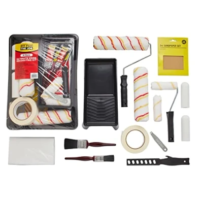 Abbildung von Fit For The Job 21 teiliges Farbroller und Schalenset Pinsel, Staubblatt, Schleifpapier, Klebeband, etc. Rollensets für Wänden Decken mit Dispersionsfarben, Mini Rollen Holz Metall