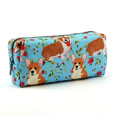 Abbildung von Federmäppchen mit Corgi Motiv aus Leinen für Stifte und Schreibwaren, auch als Make up Kosmetiktasche geeignet