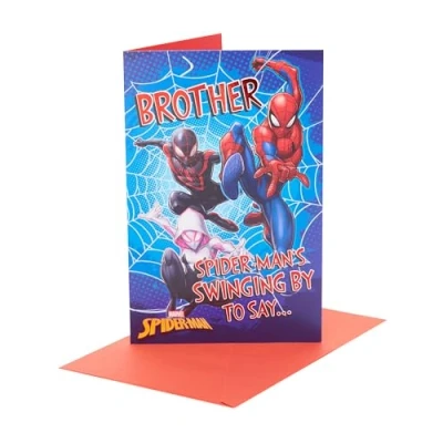 Abbildung von UK Greetings Marvel Spider Man Geburtstagskarte für Bruder Design mit mehreren Anzügen