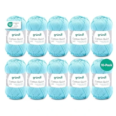 Abbildung von Gründl Cotton Quick Uni Strickgarn/Häkelgarn, 10 Knäuel à 50 g (farbenfrohes Garn aus 100% Baumwolle, OEKO TEX zertifiziert, / 125 m, Nadelstärke: 3 4, x g), Babyblau, 29 12 7 cm