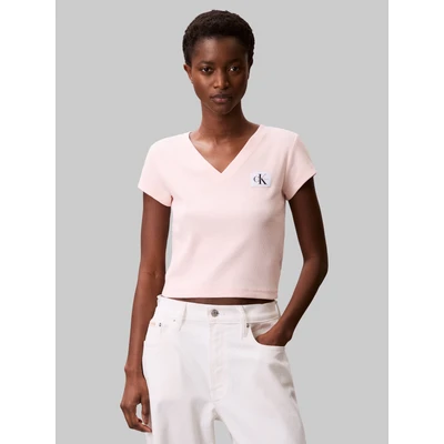 Abbildung von Calvin Klein Jeans Woven Label V NECK TEE Tshirt basic, Damen, Größe: XXS, Cloud pink