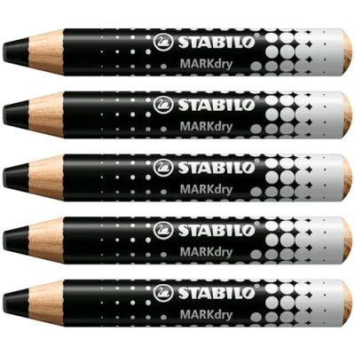 Abbildung von Whiteboard und Flipchartmarker STABILO MARKdry 5er Pack schwarz