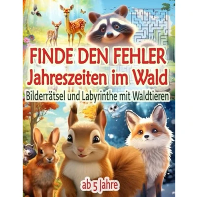 Abbildung von Finde den Fehler Jahreszeiten im Wald: Bilderrätsel und Labyrinthe mit Waldtieren für Kinder ab 5 Jahre, bunte Suchbilder mehr als 350 Unterschieden