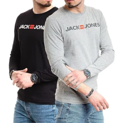 Abbildung von JACK &amp; JONES Herren Langarmshirt aus Baumwolle Longsleeve Männer (LS Corp L.Grey+Corp Black) L