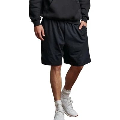 Abbildung von Russell Athletic Herren Shorts aus Baumwolle mit Taschen, lockere Passform, 22,9 cm, Verstellbarer elastischer Bund, Größen S 4X, Schwarz, 4X Groß