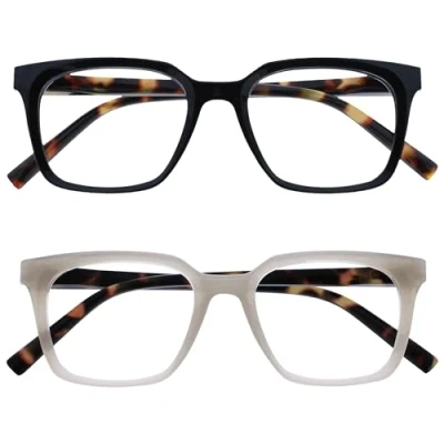 Abbildung von OPULIZE KOI Lesebrille 2er Pack Große Rechteckige Brillenfassung Schwarz Grau Damen, Herren Federscharniere RR50 17 +1.50