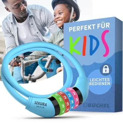 Abbildung von Büchel fahrradschloss kinder I Farbenfroh und ohne Schlüssel Zahlenschloss fahrrad, fahrrad zubehör kinder, fahrradzubehör Blau