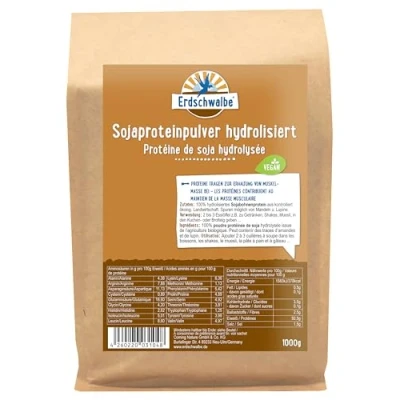 Abbildung von Neu Erdschwalbe Hydrolisiertes Sojaprotein Veganes Eiweißpulver, glutenfrei, ohne Zusatzstoff, Süßungsmittel 1 Kg