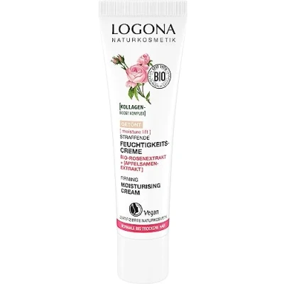 Abbildung von LOGONA Naturkosmetik straffende getönte Feuchtigkeitscreme, glättende Gesichtscreme für natürlichen Glow, mit veganem Bio Rosenextrakt und Kollagen, Anti Aging Wirkung, Moisture Lift, 30ml