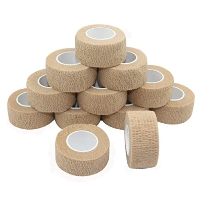 Abbildung von COMOmed 12 Stücke Kohäsive Bandage Fixierbinde Selbsthaftend Elastisch 2.5cm breit x 4,5 Meter dehnbar,Wundverband, Verband Hand, Elle, Knie, Fuß, Gelenkte, Fingerverband, Pflasterverband,Blau