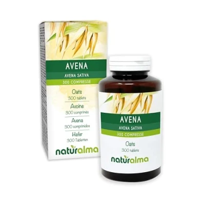 Abbildung von Hafer (Avena sativa) Spitzen Naturalma 150 g 300 Tabletten Nahrungsergänzungsmittel Natürlich und Vegan