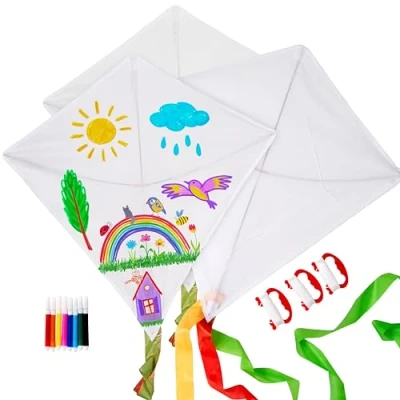 Abbildung von THE TWIDDLERS 3 Flugdrachen (65cm) zum Selbst Gestalten mit 8 Filzstiften &amp; Leinen Outdoor Spiel, Drachen Bastelset für Kinder, Jungen Mädchen