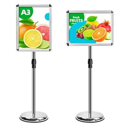 Abbildung von VAIIGO A3 Infoständer Höhenverstellbar Aluminium DIN Plakatständer Informationsständer Präsentationsständer Werbeständer mit Sicherheitsecke (Silber, A3)