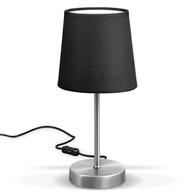 Abbildung von B.K.Licht Nachttischlampe mit Kabelschalter, E14 Fassung, Lampenschirm aus Stoff, Tischlampe, Lampe, Schreibtischlampe, Tischleuchte, Bürolampe, Leselampe, Leselicht, 30,8x10 cm, Schwarz