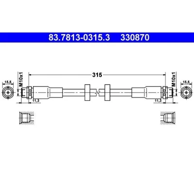 Abbildung von ATE 83.7813 0315.3 Bremsschläuche 315 AUDI: A6 C6 Avant, Allroad, Saloon