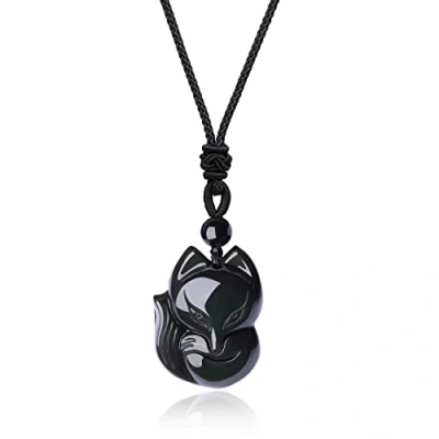 Abbildung von COAI Geschenkideen Unisex Kette mit Fuchs Anhänger aus Obsidian Glückskette Halskette