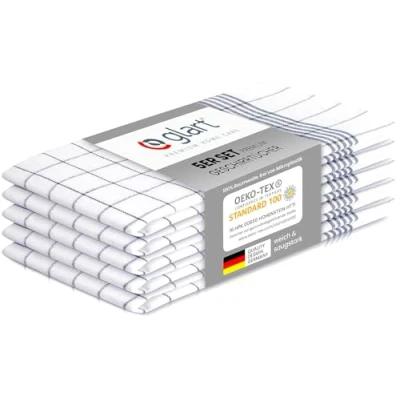 Abbildung von Glart 48KG1 5er Set Geschirrtücher Küchentücher Geschirrhandtücher Küchenhandtücher, 50x70 cm, 100% Baumwolle OEKO TEX, grau kariert, vorgewaschen
