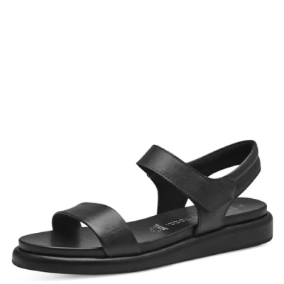 Abbildung von MARCO TOZZI Damen Sandalen flach aus Leder mit Klettverschluss, Schwarz (Schwarz), 36 EU