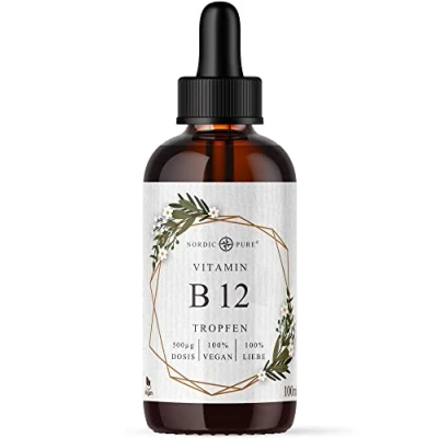 Abbildung von Vitamin B12 Tropfen Methylcobalamin, 500µg pro Tagesdosis 2500 in 100ml, frei von Konservierungsstoffen, vegan &amp; hochdosiert