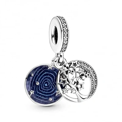 Abbildung von PANDORA Baum &amp; Galaxis Mond Doppelter Charm Anhänger in Sterling Silber mit Zirkonia, 799645C01