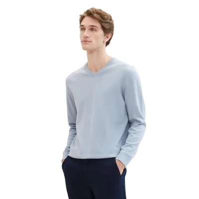Abbildung von TOM Tailor MIT Vausschnitt Strickpullover, Herren, Größe: Small, Foggy blue