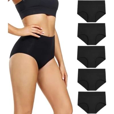 Abbildung von wirarpa Damen Unterhosen Baumwolle Slips Hoher Taille Atmungsaktive Taillenslip Wochenbett Unterwäsche Mehrpack Größen 32 58, Schwarz 5er Pack, Medium (38/40)