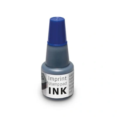 Abbildung von Imprint Nachfülltinte 7711 für Handstempelkissen 9071M, 9072M, 9073M 1 Nachfüllfläschchen, Füllmenge 24ml, blau, wasserbasierte Stempelfarbe, sauberer Abdruck, Größe 7,5 x 3 cm
